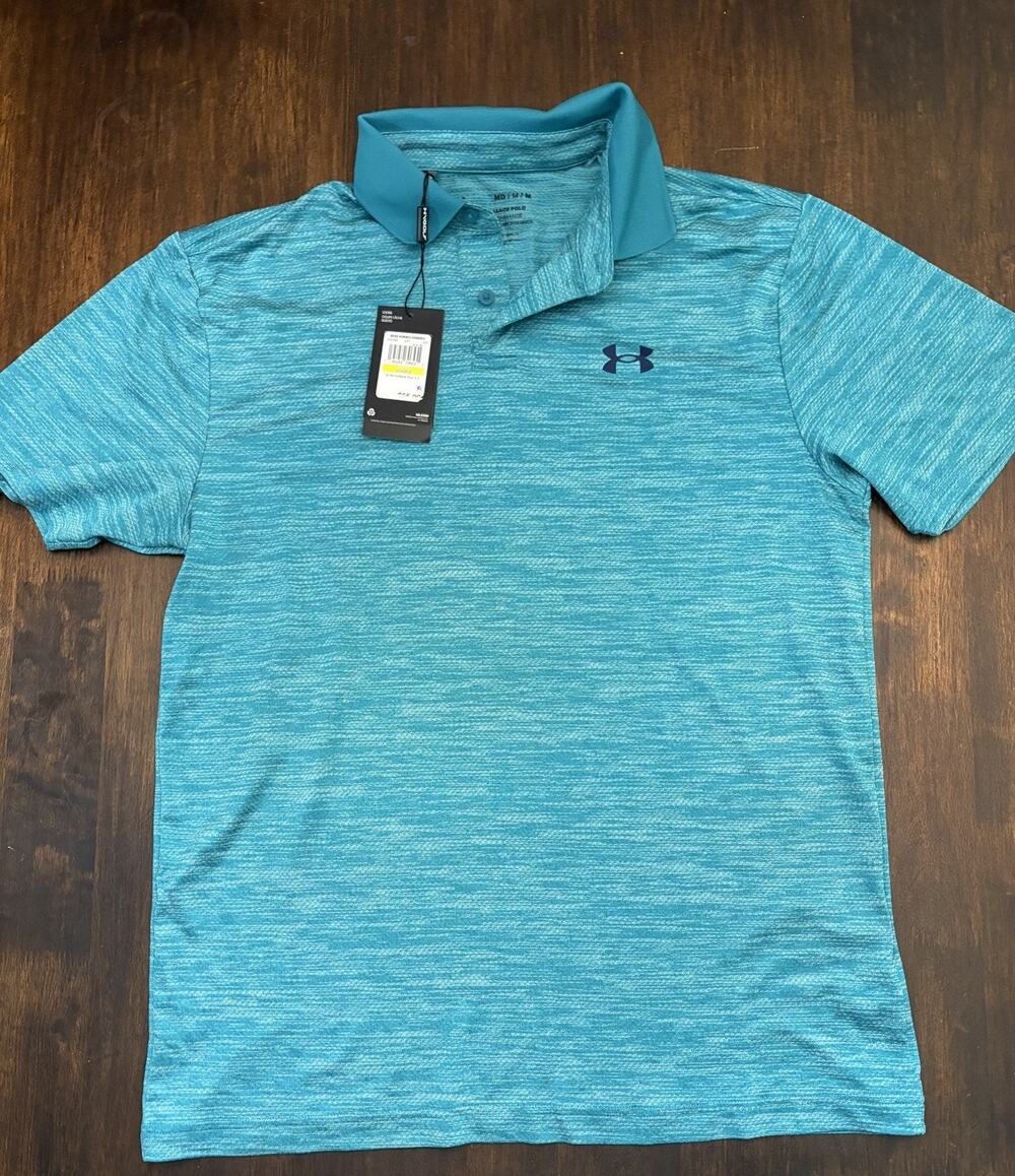T- NWT $55 Under Armour The Performance Polo Teal Blue Golf Shirt UPF-40 Medium